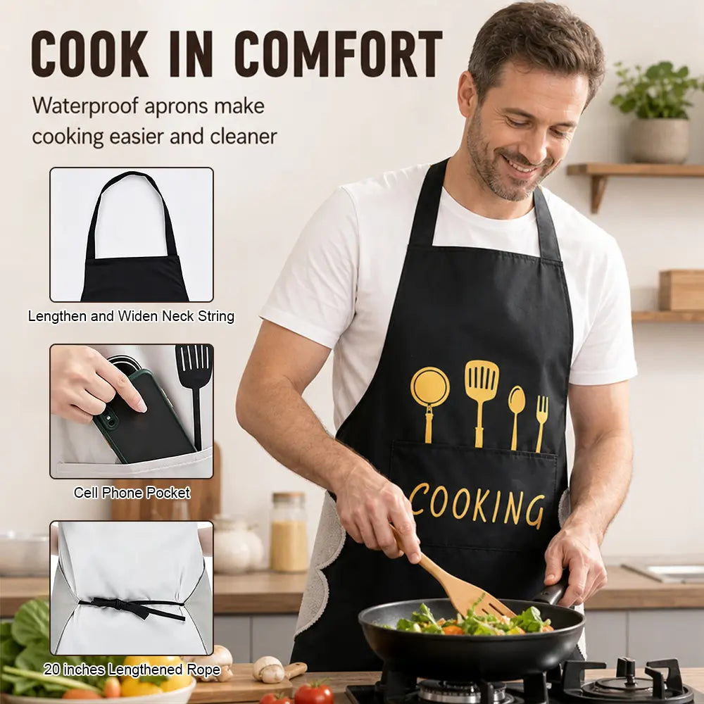3 Packs 25.59x28.35 Inches Kitchen Apron with Hand Wipe, Water-drop Resistant with 2 Pockets Cooking Bib Aprons for Women Men Chef