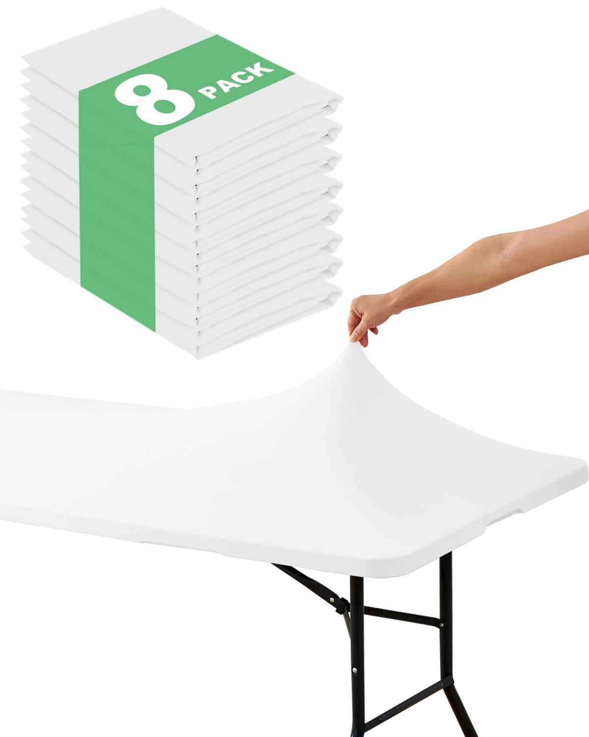 Fitted Tablecloth Rectangle Table Cloths with Elastic, 6 ft, Black, 6 Pack