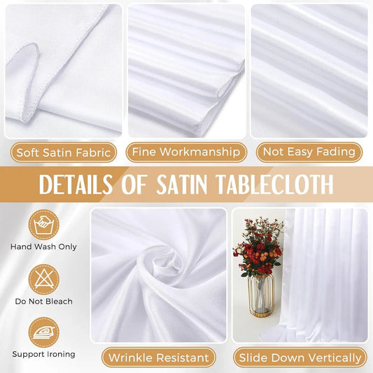 12pcs Classic Basic Solid Colors Satin Rectangular Tablecloths (102x58 in) - Soft Texture Silk-Smooth Fabric Table Covers for Home Party Decorations, Weddings, Compatible with Napkins, Seat Figures