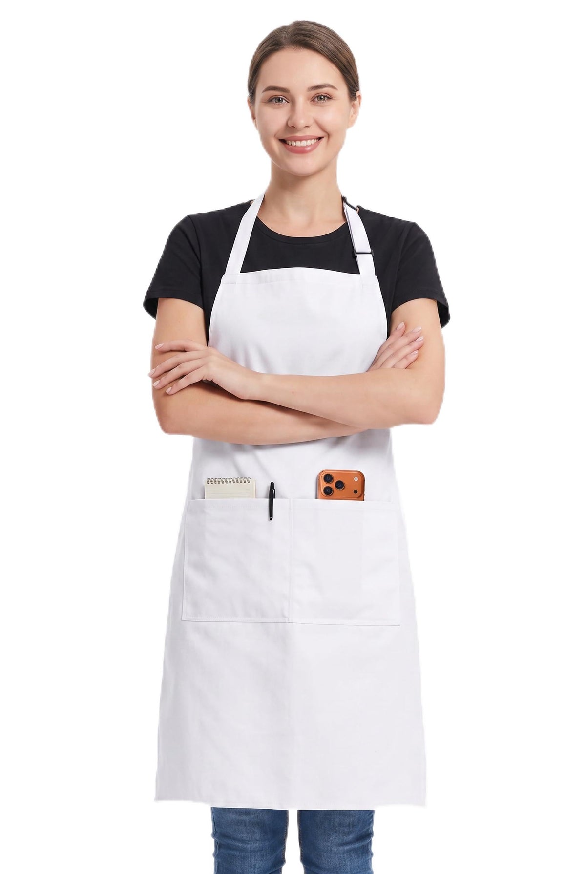 BOHARERS Waist Apron with 3 Pockets - Black Waitress Waiter Server Short Aprons