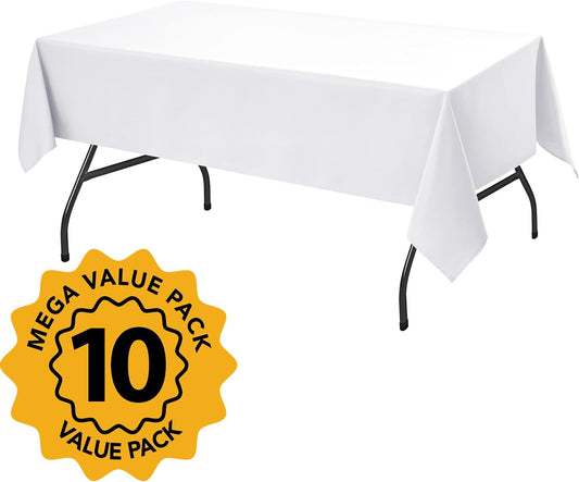 10-Pack White Tablecloths for Rectangle Tables, 60 x 102 Inches