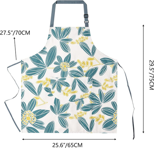 2 Pack Floral Apron for Women with Pockets, Adjustable Cotton Chef Aprons for Kitchen, Cooking, BBQ & Grill