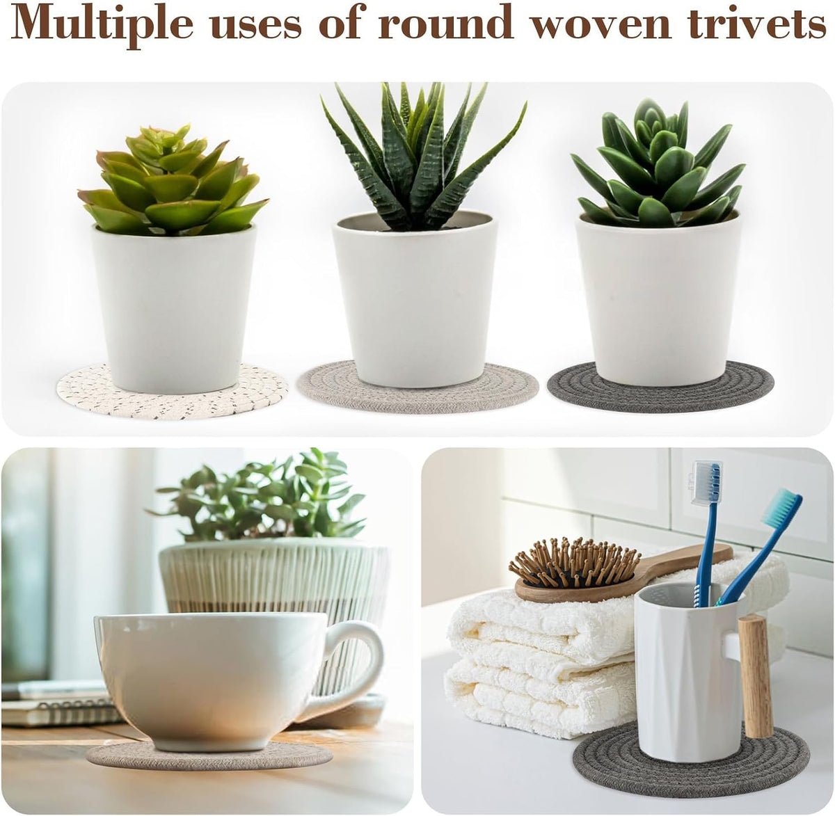 MAQIHAN 3PCS Woven Trivets for Hot Dishes - 3 Hot Pot Pads