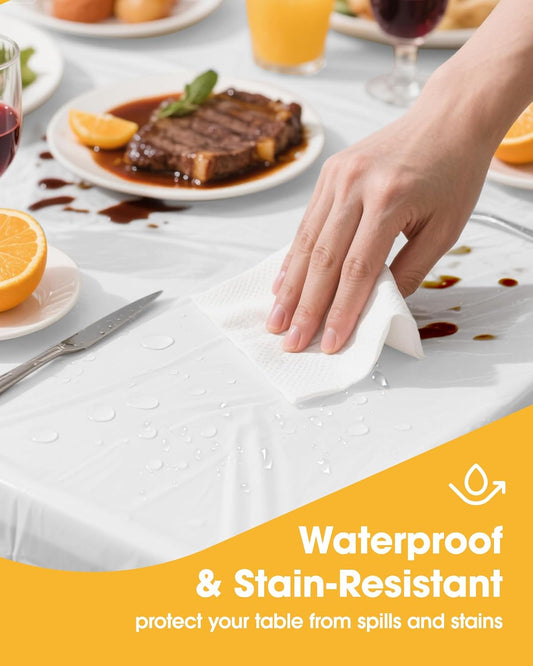 Niuara White Plastic Table Cloth - 30 Pack 54" × 108" Rectangle Disposable Tablecloths for 6FT Tables, Waterproof Table Cover for Party, Holiday & Gathering Use