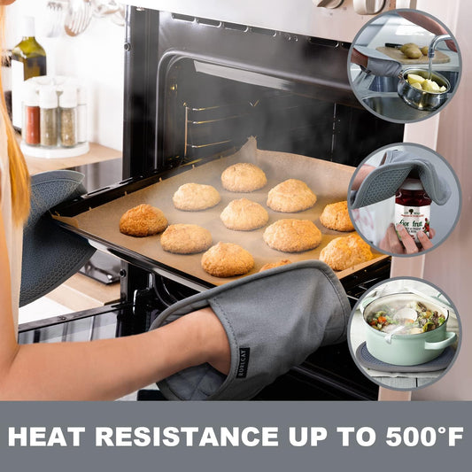 RORECAY 2-Pack Silicone Pot Holders for Kitchen, Hot Pads with Pocket, Gray