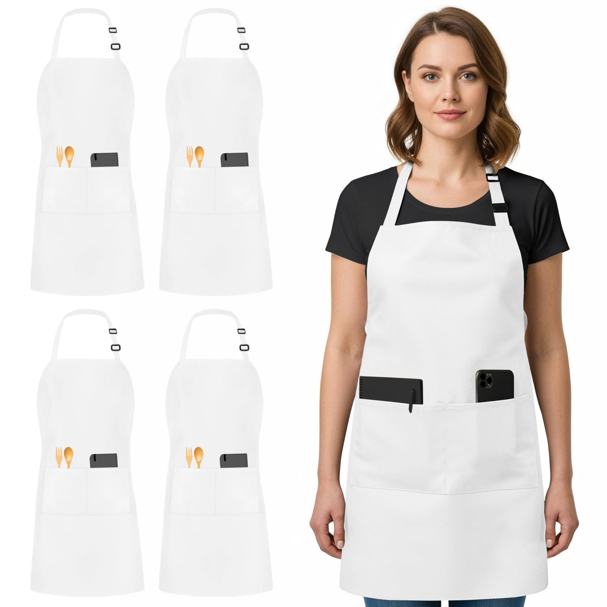 Utopia Kitchen Bib Aprons 4 Pack Adjustable With 2 Pockets