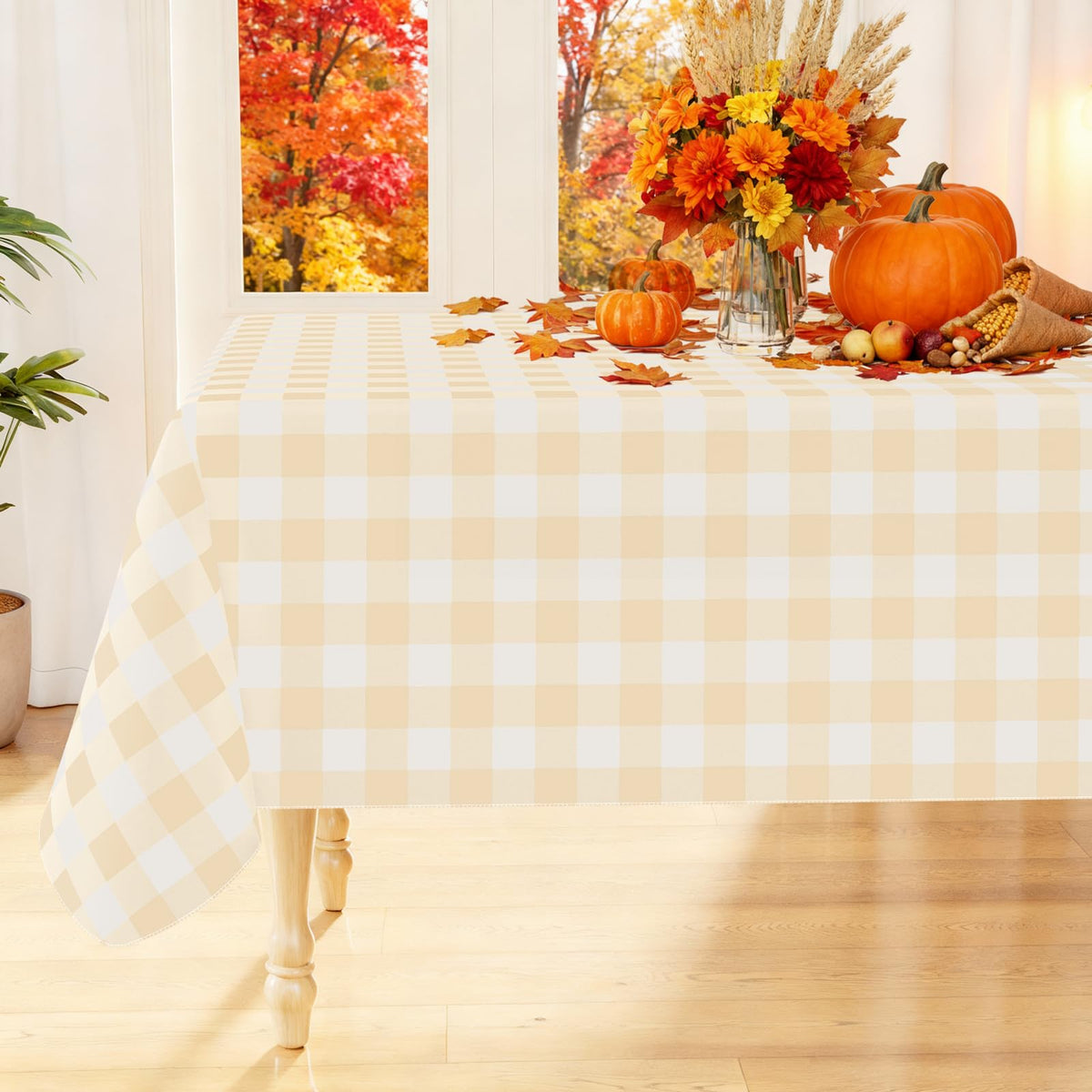 Smiry Picnic Table Cloth, Vinyl Tablecloths with Flannel Backing, 60"x84"