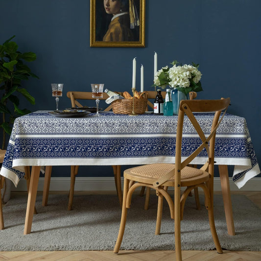 Rectangle Tablecloth - 60 x 120 Inch Blue Bohemia Rustic Tablecloth Classic French Country Printed Table Cover Farmhouse Decoration, Suitable for Home, Kitchen Dining