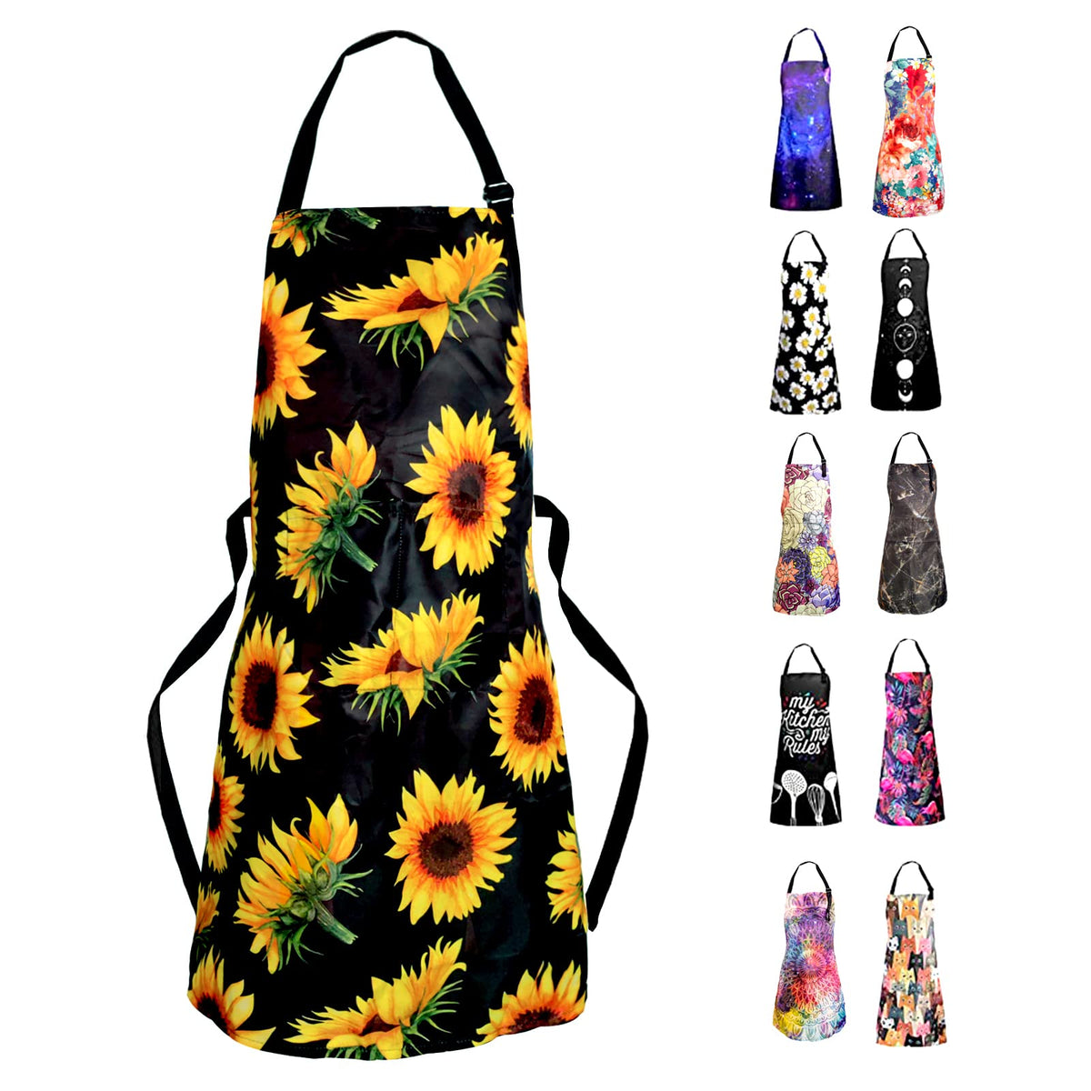 Adjustable Waterproof Apron Bib Apron with 2 Pockets Cooking Kitchen Aprons for Women Men Chef