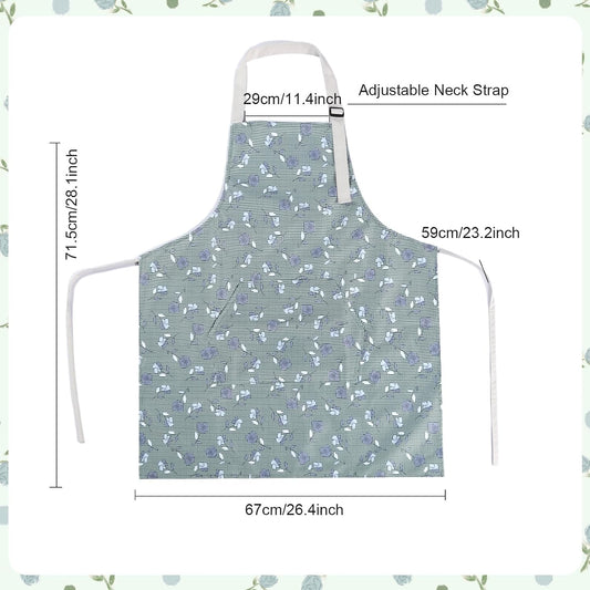 Apron for Women with Pockets, 3 PCs Waterproof Floral Apron with Adjustable Neck Strap for Cooking, Baking, Gardening, Art Craft