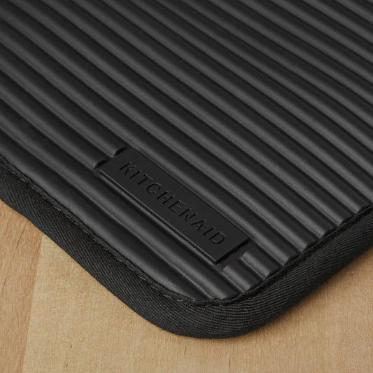 KITCHENAID Ribbed Soft Silicone Pot Holder 2-Pack Set, Matte Black, 7"x9"