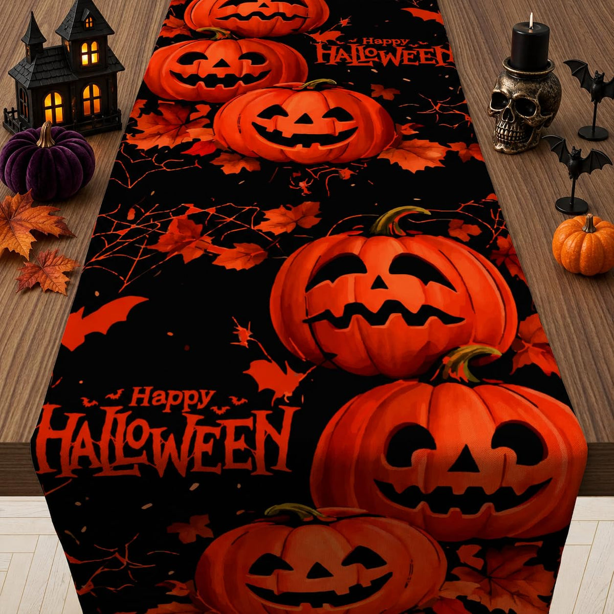 Fall Decorations for Home - Orange Brown Plaid Table Runner for Fall Decor