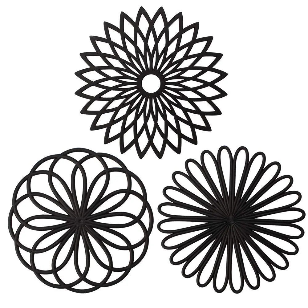 3Pcs/Set Modern Silicone Hot Pot Holders,7.87" Non-Slip Heat Proof Countertop Protector Mats for Hot Pots,Pans,Teapots,Dishes,Kitchen Countertops,Decorative Flower Coasters,Hand Tools Kits