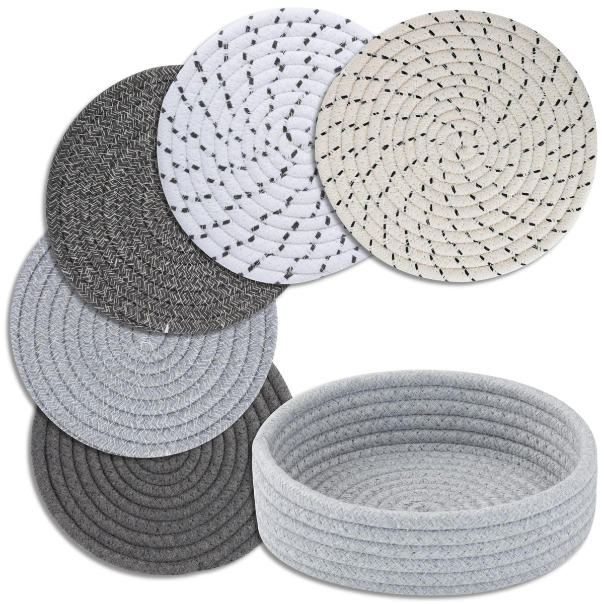 Trivets for Hot Dishes, Pots and Pans, 5 Pcs Hot Pads with Storage Basket