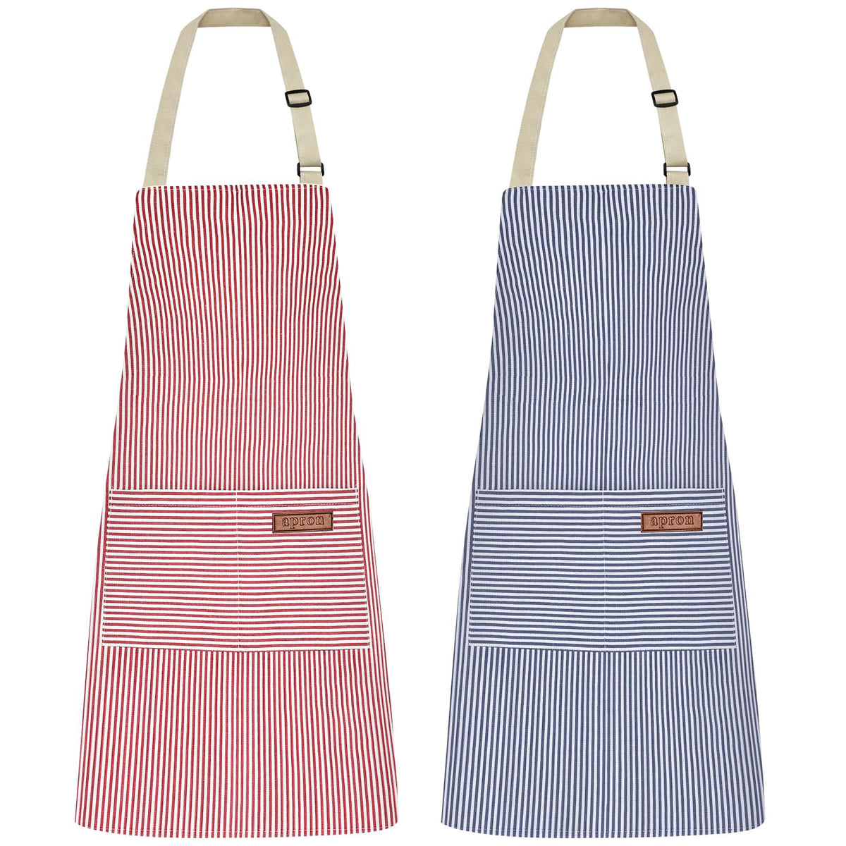 2Pack Adjustable Kitchen Apron for Women Men with 2 Pockets,Cotton-Polyester Blend Bib Aprons for Cooking,Baking