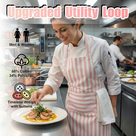 TOSHEX Kitchen Apron Cotton Waterdrop Resistant Adjustable Button Women Men