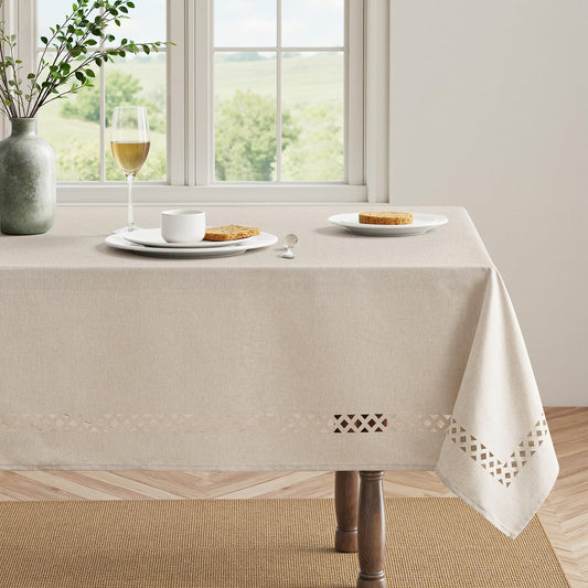 MIULEE Beige Rectangle Tablecloth with Decorative Cutouts 60x84 Inch