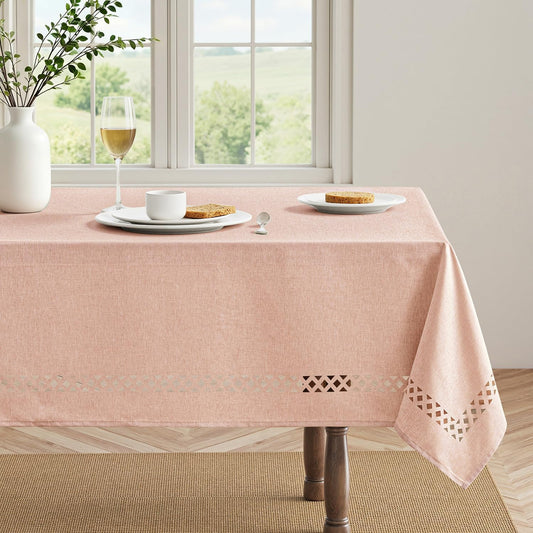 MIULEE Pink Rectangle Tablecloth with Decorative Cutouts 52x70 Inch