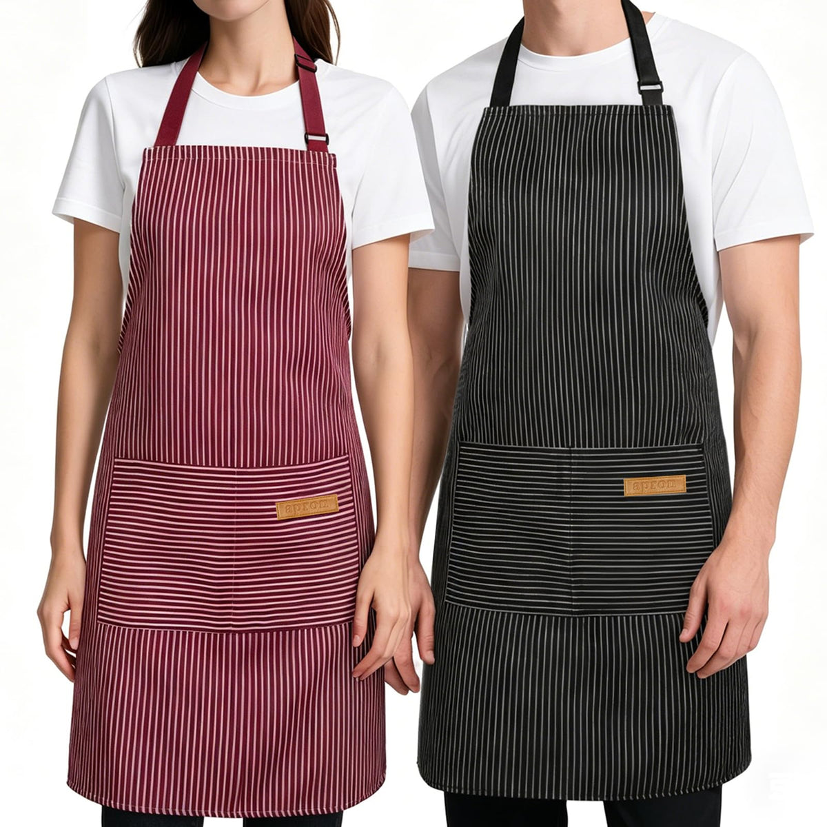 2 Pack Kitchen Cooking Aprons, Soft Aprons for Women Men with 2 Pockets Chef Apron with Adjustable Neck Strap and Long Tie