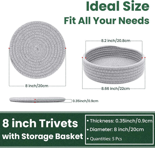 8 Inch Trivets for Hot Dishes, Hot Pots and Pans, 5 Pcs