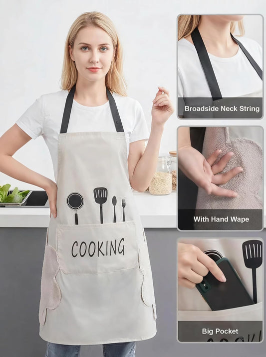 2 Pack Kitchen Apron with Hand Wipe,Water-drop Resistant with 2 Pockets Cooking Bib Aprons for Women Men Chef