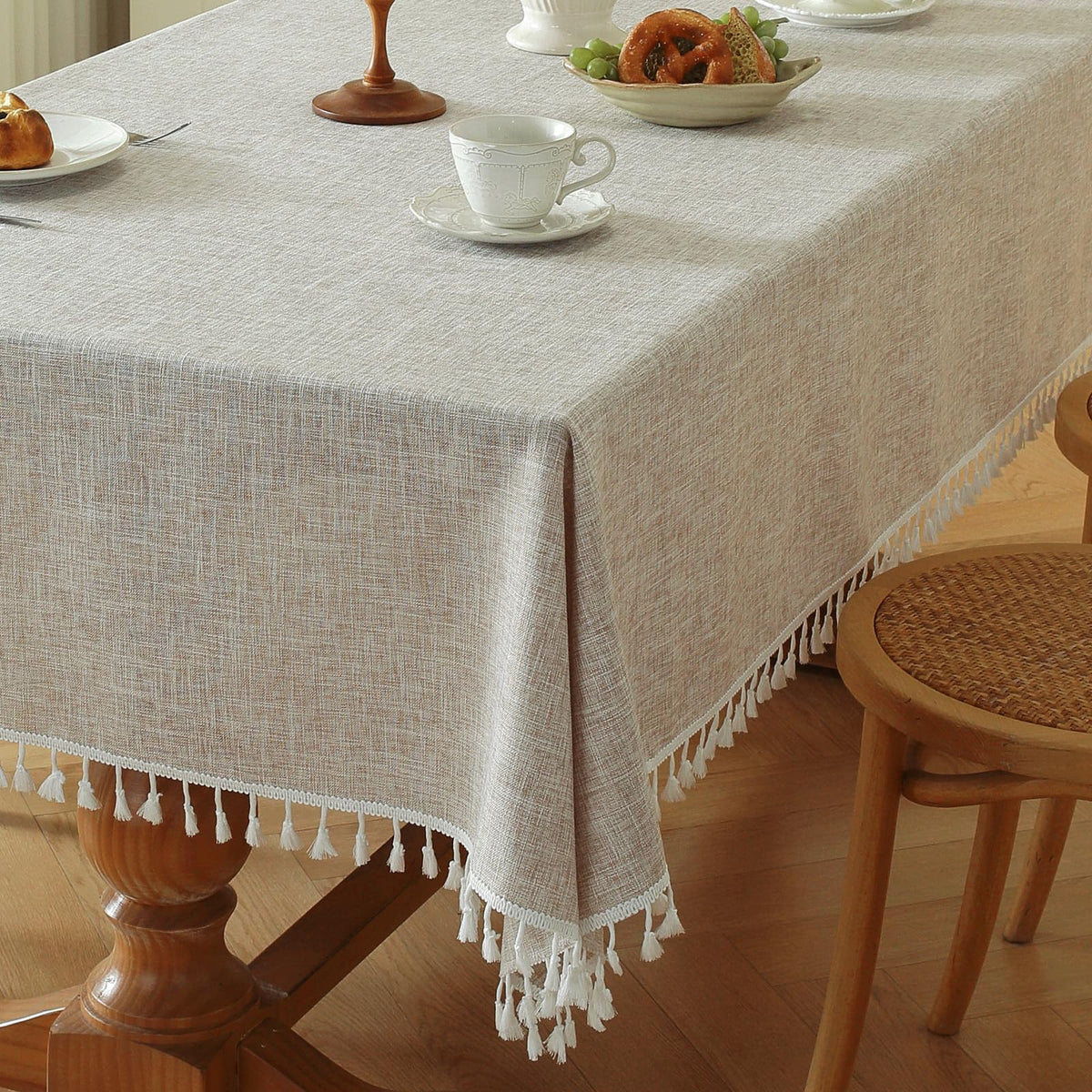 Deep Dream Tablecloth, Embroidered Waterproof Table Cloth Cotton Linen Wrinkle Free Anti-Fading Tablecloths Washable Dust-Proof Table Cover for Kitchen Dinning Party Christmas, 55 x 70 Inch - New Gray