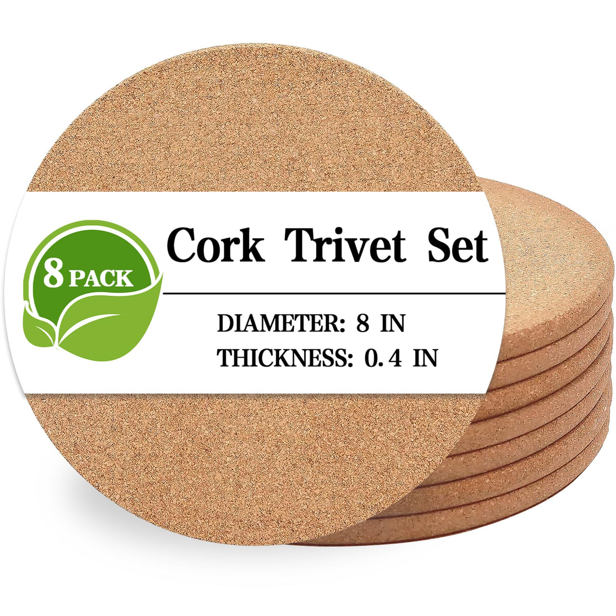Cork Trivet, 4 Pack High Density Thick Cork Coasters Set for Hot Dishes, 8 Inch Heat Resistant Multifunctional Corks Trivets for Hot Dishes, Hot Pads for Kitchen, Table, Countertops