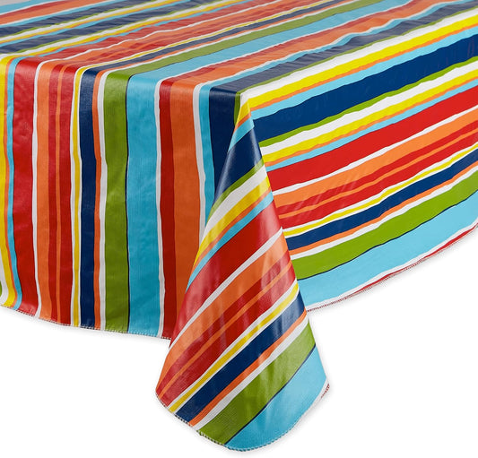 DII Vinyl Tabletop Collection Indoor/Outdoor Spill-Proof Flannel Backed Tablecloth, Rectangle, 60x84, Summer Stripe