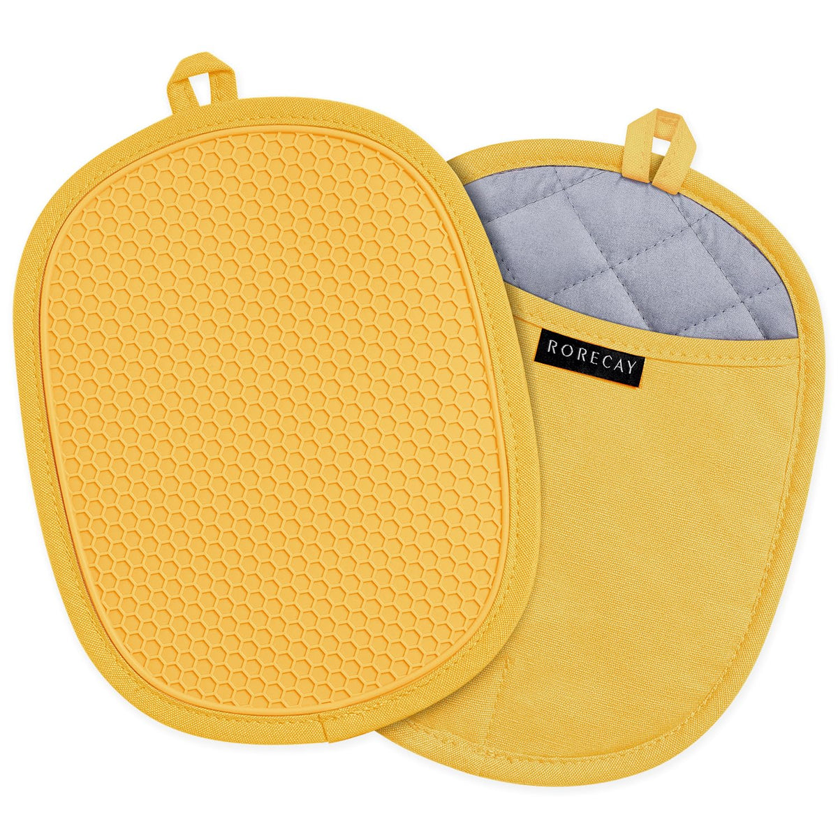RORECAY 2-Pack Silicone Pot Holders for Kitchen, Hot Pads with Pocket, Gray