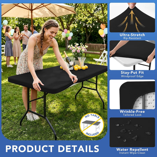 Fitted Tablecloth for 6 Foot Rectangle Tables-Black Picnic Table Covers
