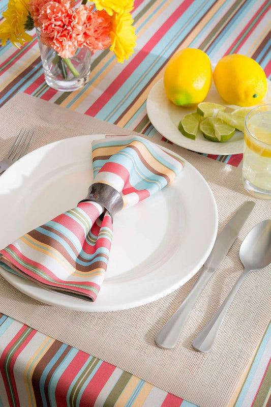 DII Summer Stripe Outdoor Tabletop Collection, Multi-use, Machine Washable, Tablecloth, 60x84, Sunset
