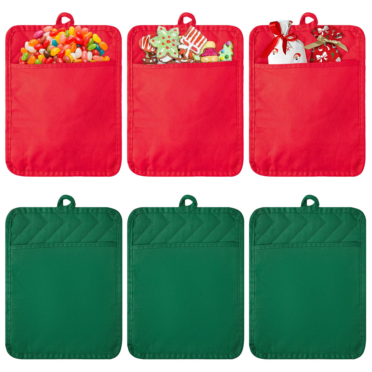 R HORSE 6Pcs Black Pot Holders with Pocket for Kitchen, 7''x 9''