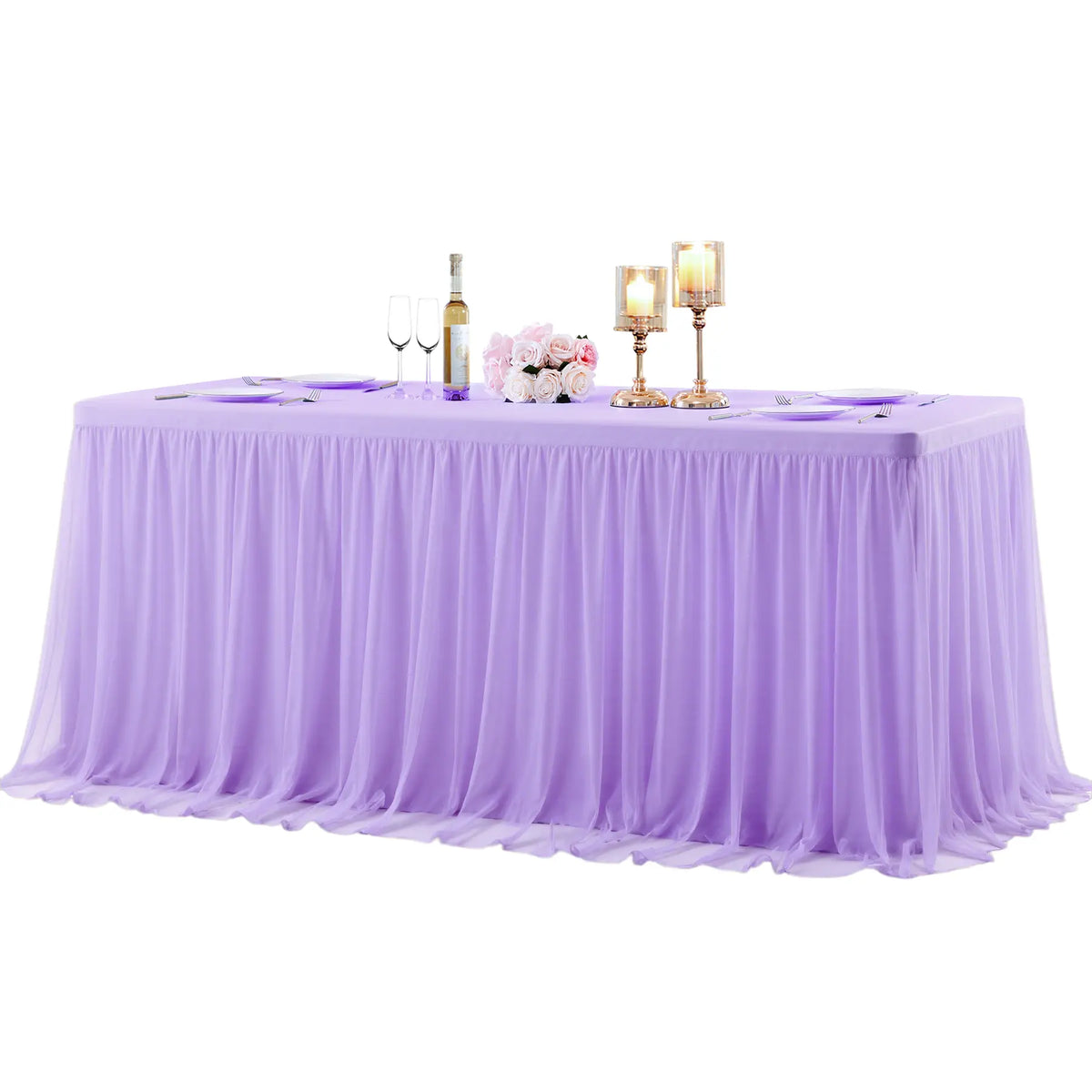 Smooth Polyester Fitted Tutu Skirt Tablecloth for Rectangle Tables - Party Centerpieces, Classic Boho Wedding Theme Event Covering, Multiple Uses Home Decor Fitted Table Cover Overlay, Sohochic