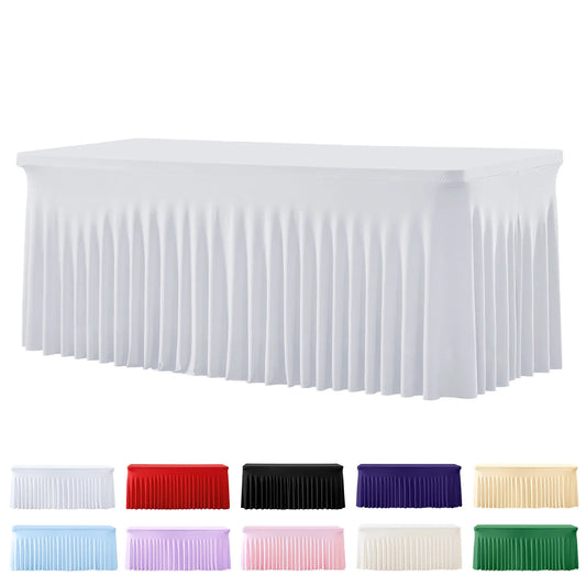 4/6/8FT Spandex Tablecloths for Rectangle Tables Wrinkle Free Washable Table Cloth Rectangle Stretch Fitted Table Cover with Skirt for Wedding Birthday Party Banquet Baby Shower Buffet Event Summer Vibes Outdoor FunSummerwins ,halloween decor 2026
