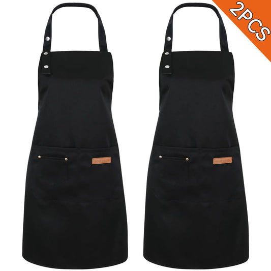 Women's 2-Pack All Purpose Casual-Style Cloth Aprons Set, Waterproof Polyester Easy-Care Kitchen Aprons with Practical Pockets, Adjustable Neck, 75cm Length, 65cm Base Width,sohochic