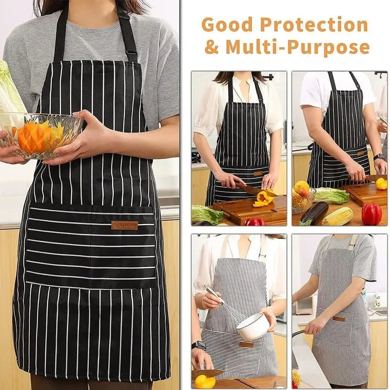 2 Pieces Aprons for Women with Pockets, Aprons for Men,Womens Kitchen Apron, Cooking Apron Adjustable Bib ChefApron(Unisex) Black Chef Adjustable Kitchen Pocket