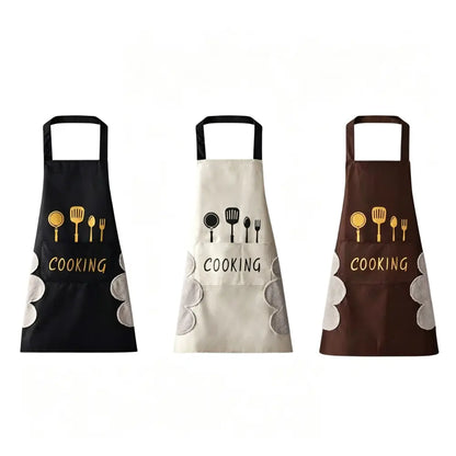3 Packs 25.59x28.35 Inches Kitchen Apron with Hand Wipe, Water-drop Resistant with 2 Pockets Cooking Bib Aprons for Women Men Chef