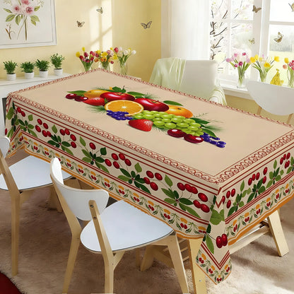 2D Flat Party Tablecloth 1pc, Polyester Material, Fruit Pattern, Bright Square Tablecloth, Cherry Border, Fall Dining Tablecloth