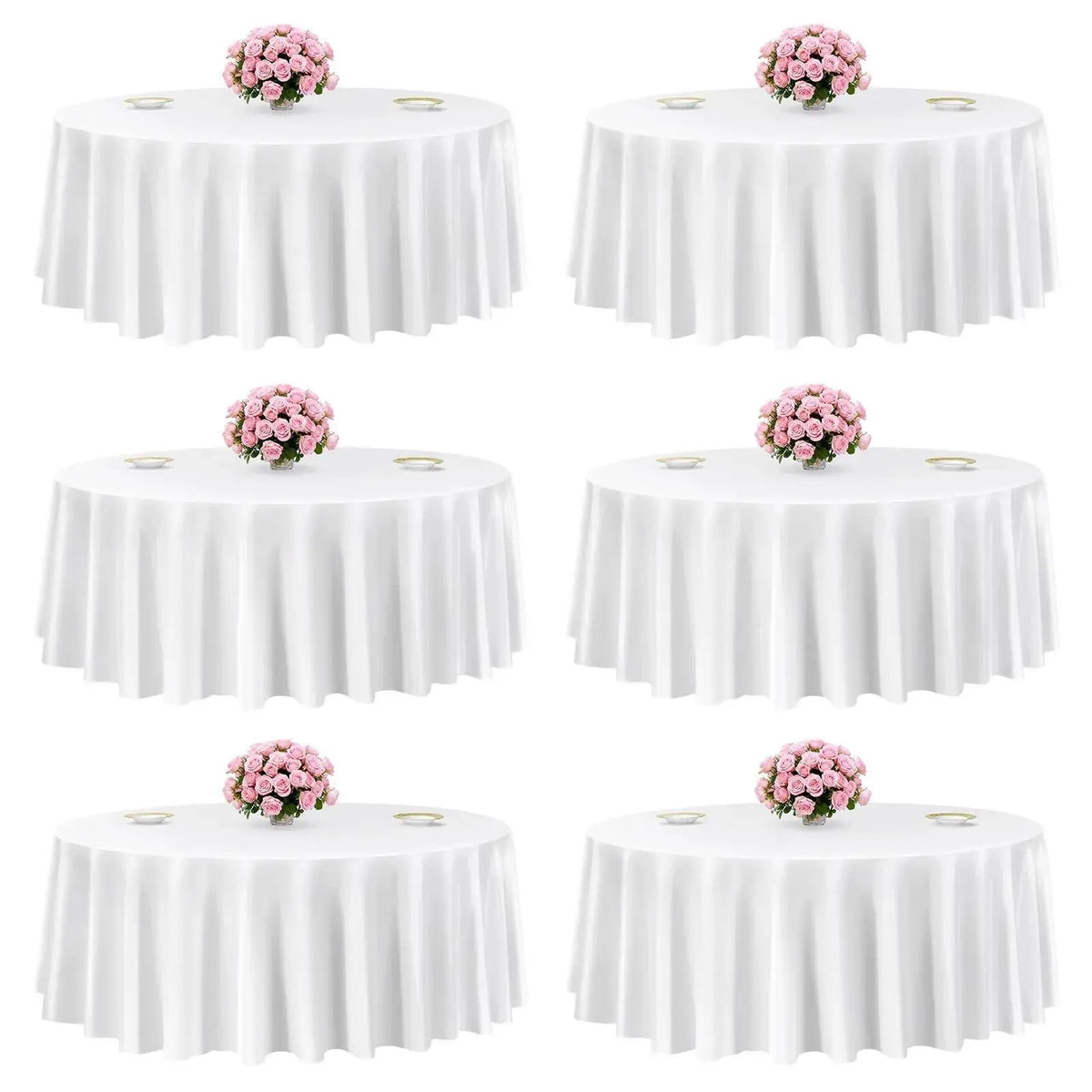 VEVOR 6-Pack Classic White Elegant Round Polyester Tablecloth Set, 120" Dia., Stain-Resistant, Wrinkle-Resistant, Machine Washable for Christmas, Holiday, Barbecues Decor