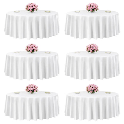 VEVOR 6-Pack Classic White Elegant Round Polyester Tablecloth Set, 120" Dia., Stain-Resistant, Wrinkle-Resistant, Machine Washable for Christmas, Holiday, Barbecues Decor