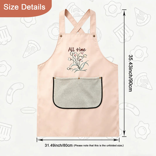 Middle Size Kitchen Apron With Towel, Dirt Resistant ,Waterproof Apron,Floral Print,for Kitchen,Garden,Flower Shop,Aquatic ects,Gift for Grandma,Mom,Girlfriend