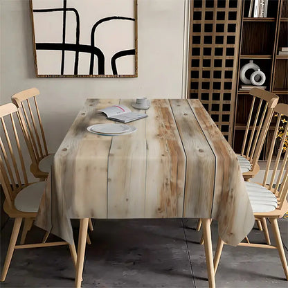 1pc "Wood Grain Tablecloth", rectangular tablecloth, retro style wood grain imitation, suitable for daily use by families who love retro style, easy to clean, realistic design, made of polyester fiber, enhancing the retro style of dining table - tc