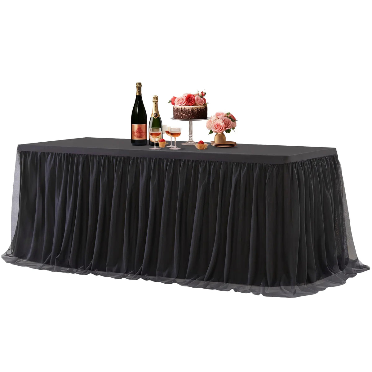 Smooth Polyester Fitted Tutu Skirt Tablecloth for Rectangle Tables - Party Centerpieces, Classic Boho Wedding Theme Event Covering, Multiple Uses Home Decor Fitted Table Cover Overlay, Sohochic