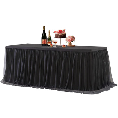 Smooth Polyester Fitted Tutu Skirt Tablecloth for Rectangle Tables - Party Centerpieces, Classic Boho Wedding Theme Event Covering, Multiple Uses Home Decor Fitted Table Cover Overlay, Sohochic