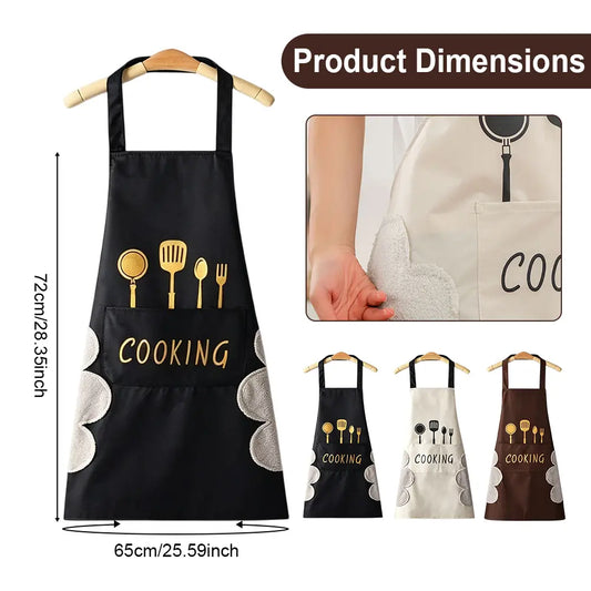 3 Packs 25.59x28.35 Inches Kitchen Apron with Hand Wipe, Water-drop Resistant with 2 Pockets Cooking Bib Aprons for Women Men Chef
