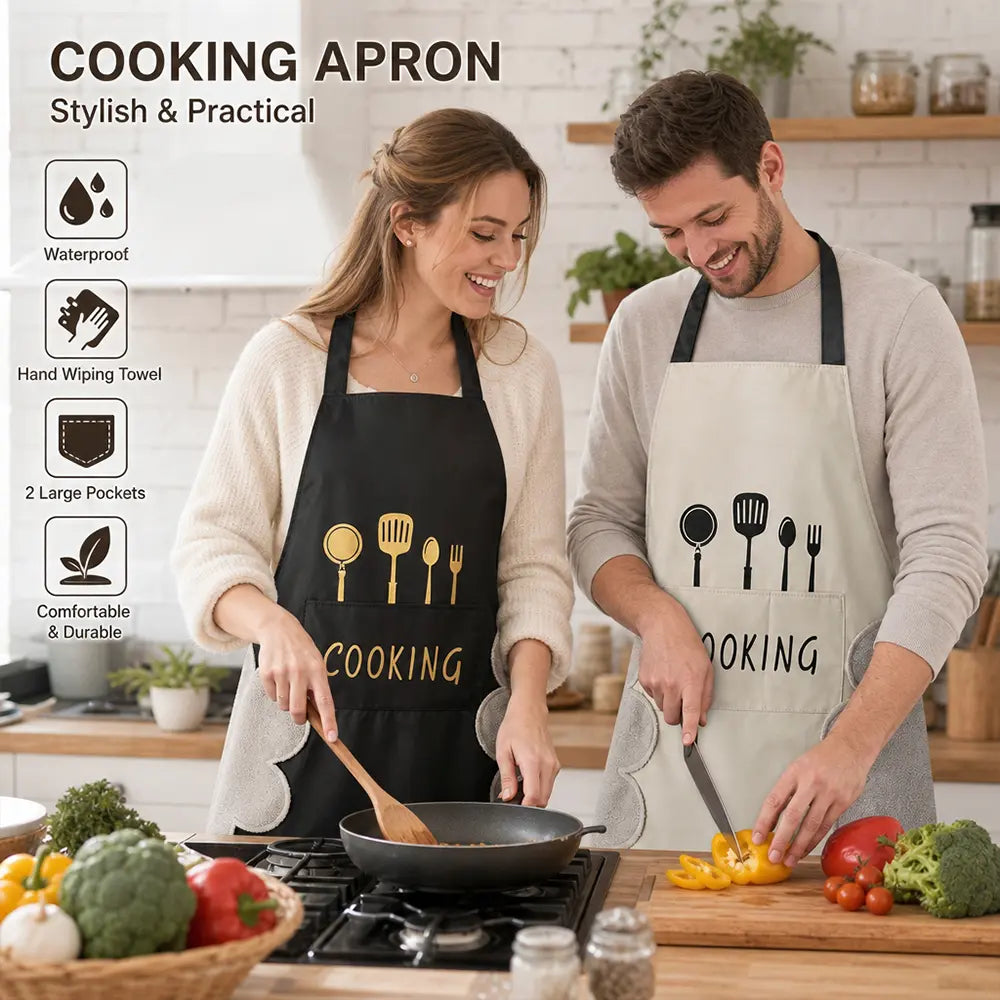 3 Packs 25.59x28.35 Inches Kitchen Apron with Hand Wipe, Water-drop Resistant with 2 Pockets Cooking Bib Aprons for Women Men Chef