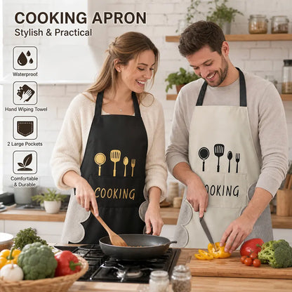 3 Packs 25.59x28.35 Inches Kitchen Apron with Hand Wipe, Water-drop Resistant with 2 Pockets Cooking Bib Aprons for Women Men Chef