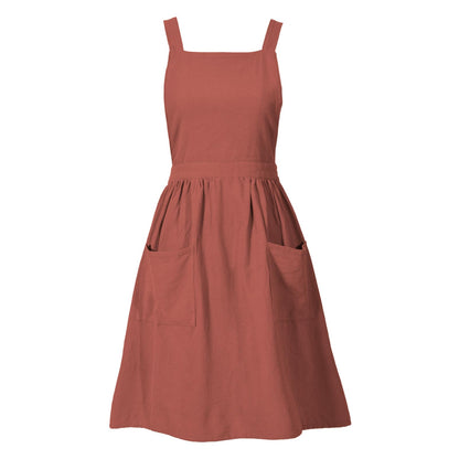 Pinknoke Cute Cotton Pinafore Aprons for Women with Pockets for Kitchen