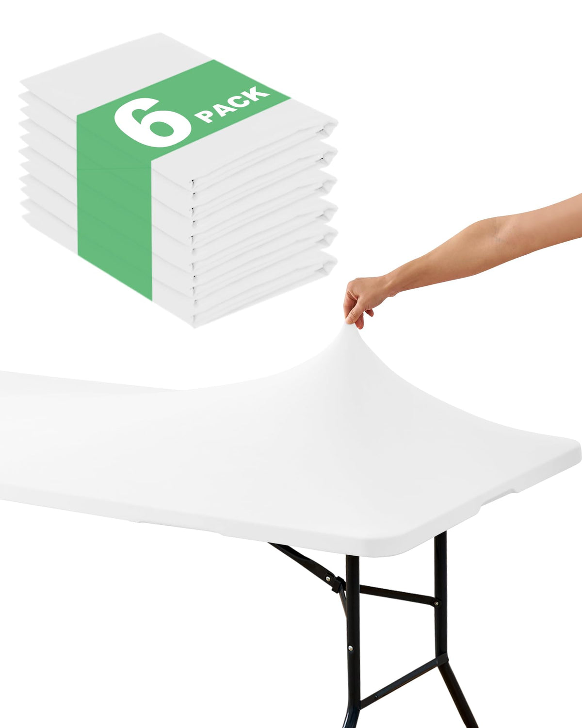 Fitted Tablecloth Rectangle Table Cloths with Elastic, 6 ft, Black, 6 Pack