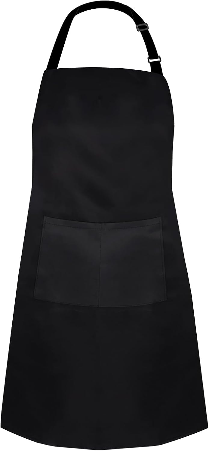 Black Bib Apron, Adjustable Apron with 2 Pockets, Unisex Aprons for Chefs and Home Kitchen